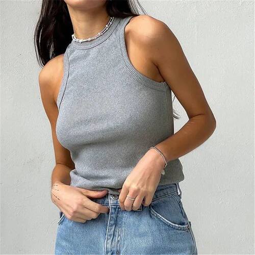 Tank Top Grey Black Casual Sport Vest Off Shoulder Green Wom