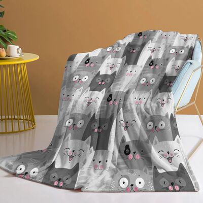Pink Face Grey Cat Blanket Printed Throw Blanket Plush Fluff