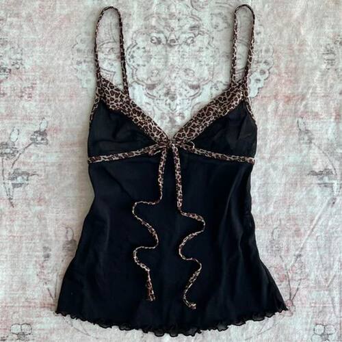 Leopard Print Suspender Emo Girl Sexy Commut Y2K Crop Top Am