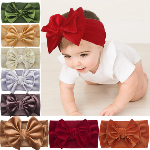 Children's Hair Accessories Gold Velvet Headband Double Bow