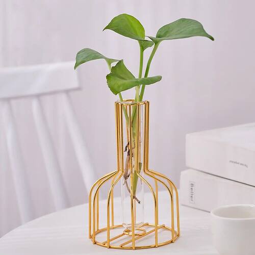 1 set of gold wrought iron metal vase hydroponic container t