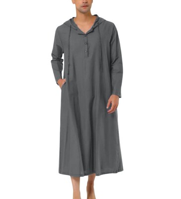 2024 Arabic Style Simple Long Men's Hooded Shirt  Robe Men