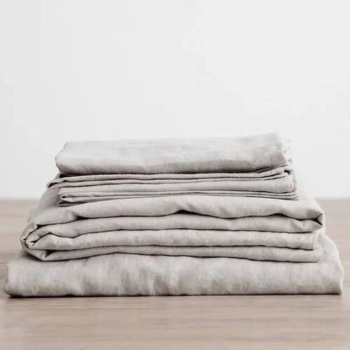 3PCS 100% Washed Linen Sheet Set Natural Flax Bed Sheets 2 P