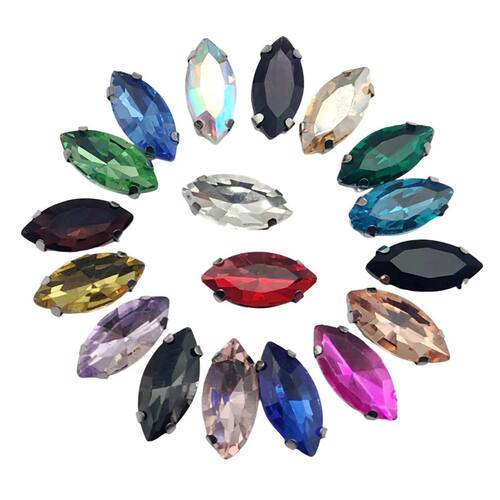 Horse Eye Shape Glass Rhinestones With Claw Marquise Sew On