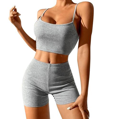 Ribbed Knitted Slim 2 Piece Sets Personality Design Sexy Sus