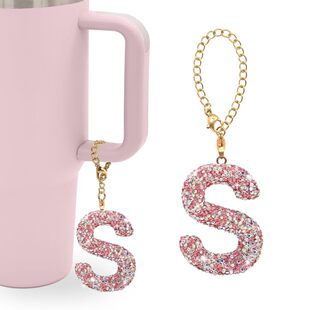 粉色满钻26英文字母汽车钥匙扣包包饰品挂件水杯链子吊坠汽车配件