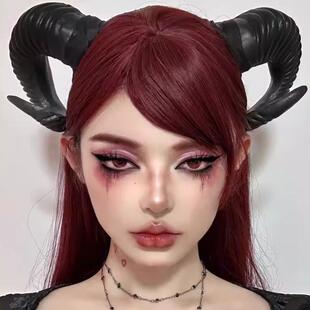 万圣节头饰恶魔牛角派对个性装扮道具黑暗cos山羊角发箍魅魔配饰