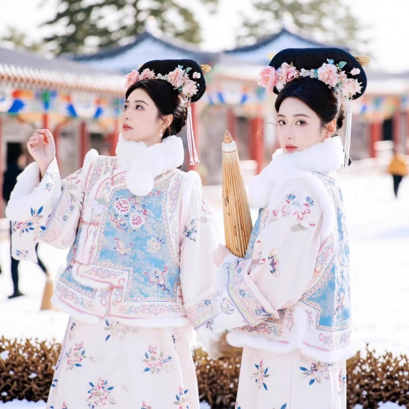 汉服女清代印花古装清朝延吉公主旗袍宫廷格格服两件套旅拍服装女