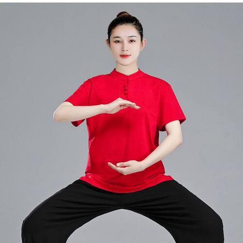 太极服女新款夏季短袖男练功服上衣太极拳表演服装T恤