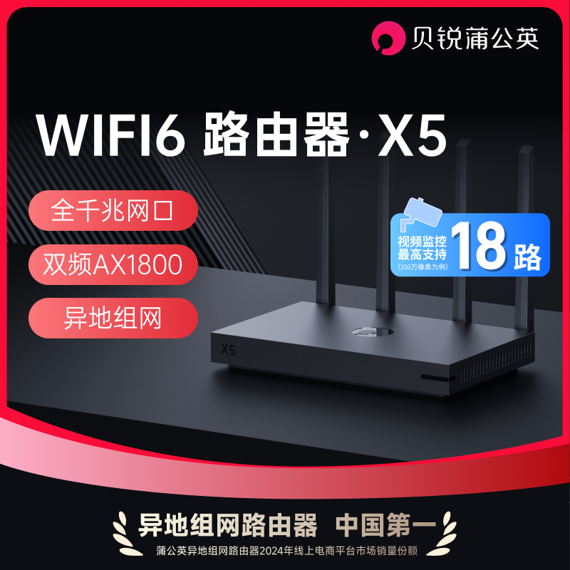 蒲公英X5千兆路由WIFI6异地组网