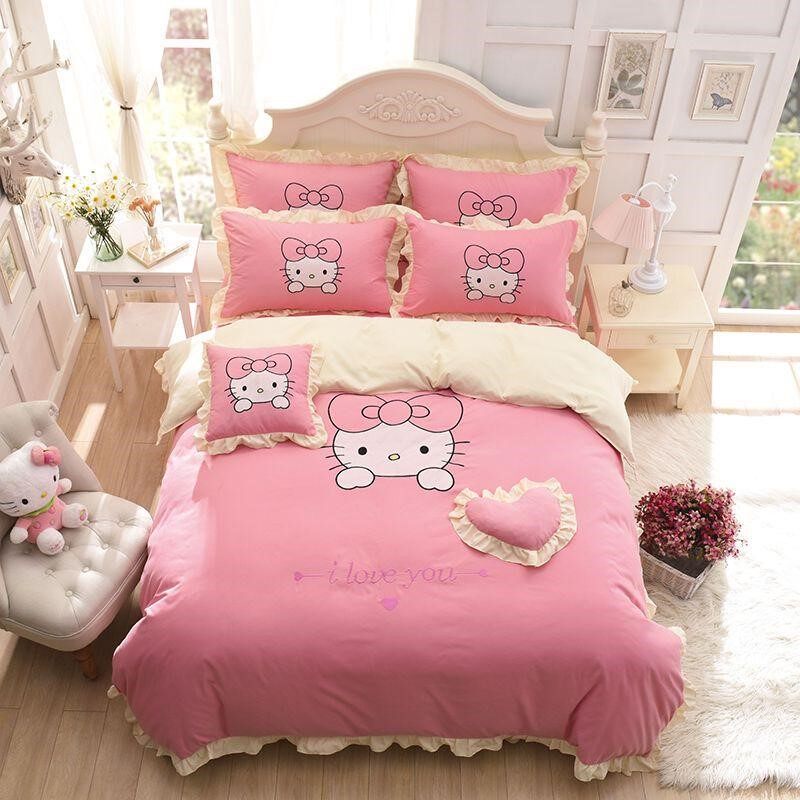 pure cotton Brushed Hello Kitty Four piece suit holle Ha myself kitty Princess wind girl Quilt cover girl sheet childrenin the Bedclothes , Bedding Sets/Family of four/Multiple sets of  category - from Buy2taobao.com to provide professional Taobao agent buy service