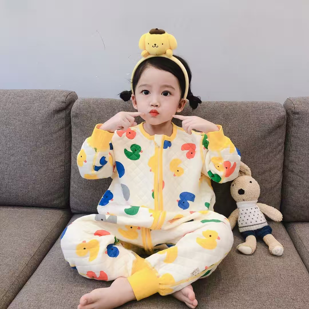 婴幼儿冬季分腿睡袋儿童秋冬恒温防踢被宝宝连体家居睡衣