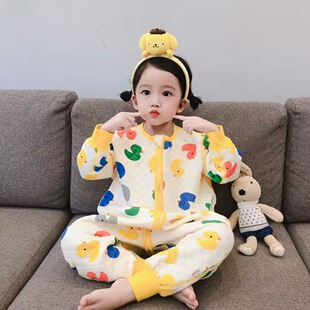 婴幼儿冬季 分腿睡袋儿童秋冬恒温防踢被宝宝连体家居睡衣