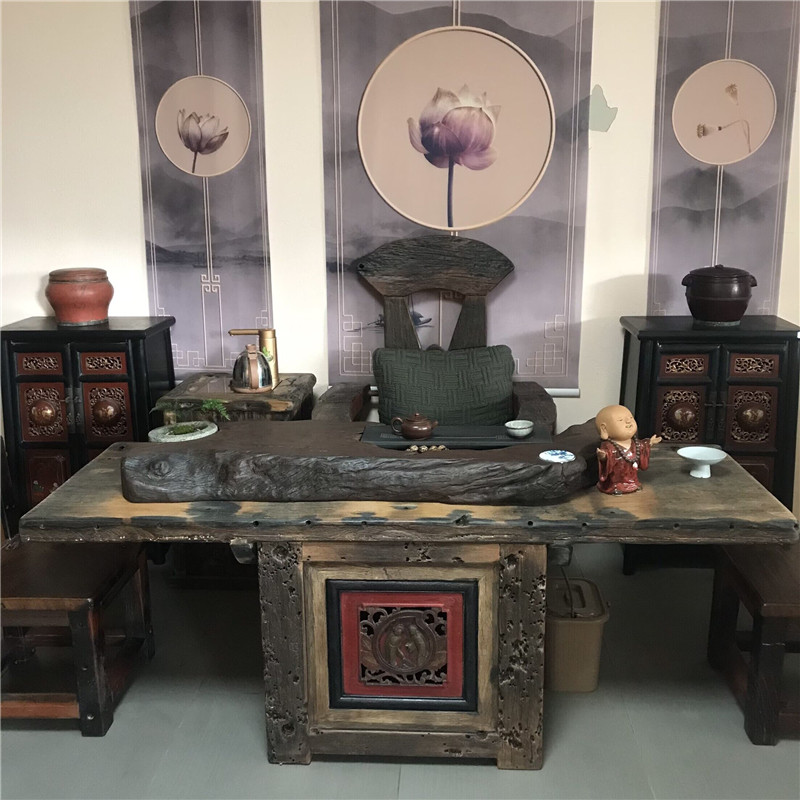 船木茶桌椅组合 实木功夫茶台实木茶几客厅户 外茶台 古风可订做