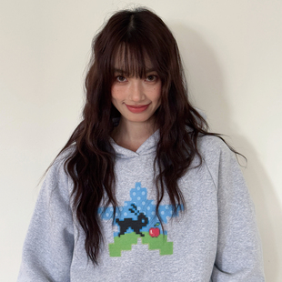 Aisement秋冬可爱通勤抓绒加绒套头连帽宽松印花波点五角星卫衣