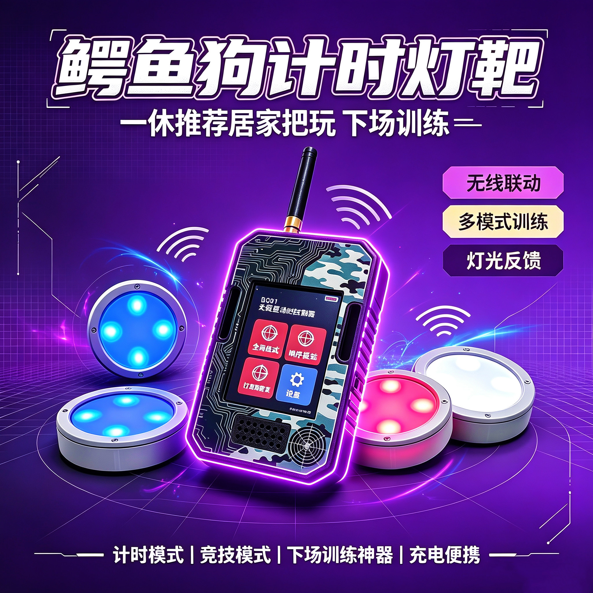 鳄鱼狗计时灯靶软弹玩具靶子灯光反馈充电便携无线联动竞技模式