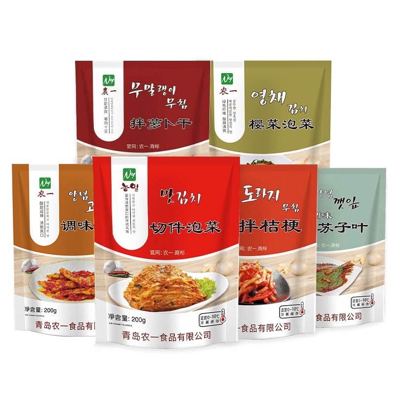 农一韩式泡菜组合装辣白菜苏子叶桔梗樱菜萝卜条下饭菜韩国小菜