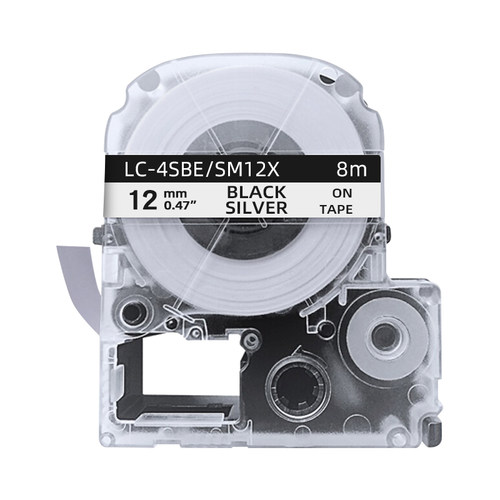 创硕TECHAIN KJM/PTe-M931/SM12X/LC-4SBE标签色带亚银底黑字12mm宽 适用LW-C410 700 SR230 530C