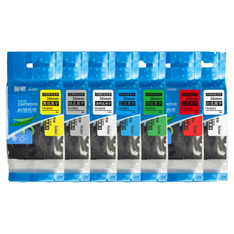 创硕 色带 TZeS661 适用PT-P900 E550W 18RZ等标签打印机  (36mm白 红 绿 蓝 透明 银 黄底黑字标签纸)