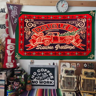 RRL 饰挂画骑士背景装 美式 饰布挂布中古装 饰手绘 复古vintage装