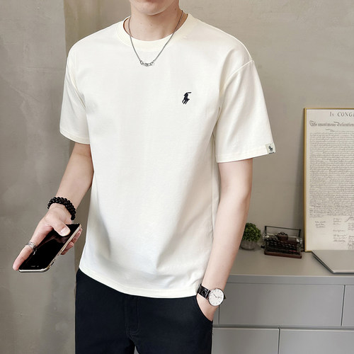 夏季短袖t恤男士2026新款潮流高级感刺绣夏装白色体恤休闲衣服