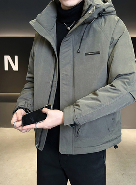 连帽高充绒量羽绒服男士2025新款军绿色加厚保暖潮流冬季男装外套