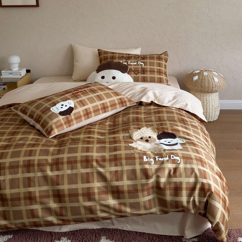 轻奢高级感床上全棉长绒棉四件套磨毛秋冬天床单卡通儿童小狗被罩
