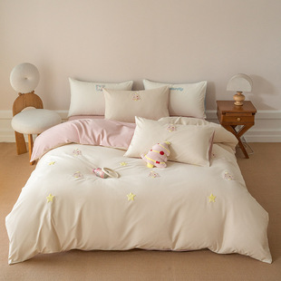 秋冬卡通风100s全棉磨毛床上三四件套可爱毛巾绣纯棉床单被套床品