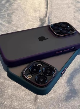 防指纹肤感磨砂硅胶适用苹果16promax手机壳15plus高端金属iphone14promax防摔硅胶12pro高级感ins风女款13pm