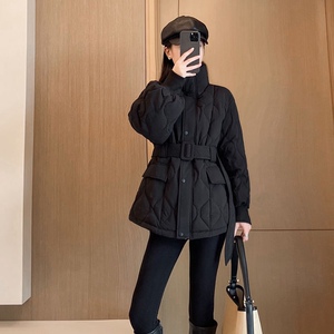 羽绒棉服女2023冬季新爆款小个子高级感加厚保暖收腰菱格棉衣外套