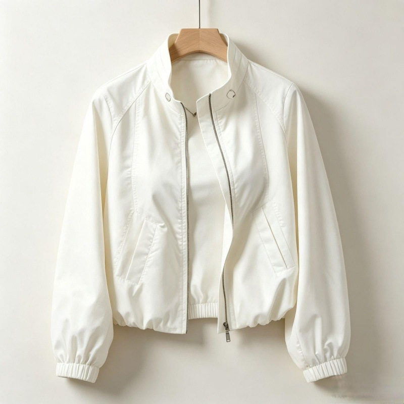 Stand collar short casual jacket for women, 2026 autumn new petite loose zipper thin jacket versatile top