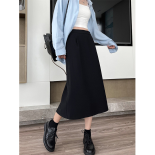 胖mm高腰显瘦西装 a字裙大码 裙子 夏天中长款 黑色半身裙女2024新款