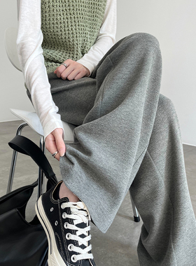灰色羊毛糯米裤女秋冬高腰垂坠感加厚宽松bf慵懒风休闲直筒阔腿裤