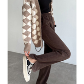 子女2025新款 秋冬加绒窄版 直筒裤 雪尼尔开叉裤 小个子灯芯绒阔腿裤