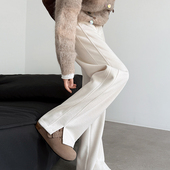 混纺羊毛白色阔腿裤 子 直筒加绒裤 女秋冬2025新款 高腰垂感毛呢窄版