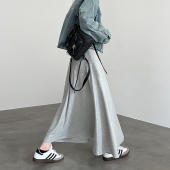 灰色卫裙半身裙女春秋2024新款 包臀伞裙 高腰a字抽绳休闲运动长款