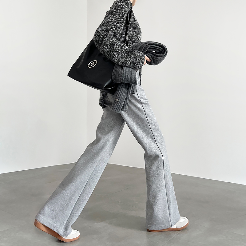 2024冬季新款休闲加厚加绒微喇裤