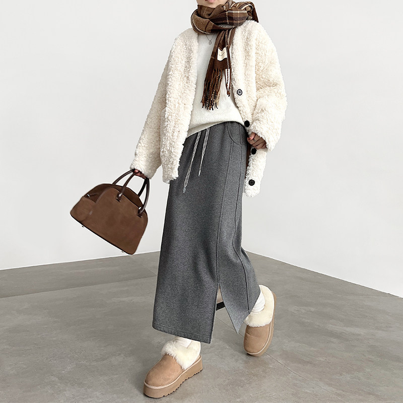 2024冬季新款加绒加厚直筒半身裙