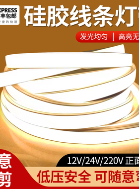 led柔性硅胶灯带条免穿软套管24V低压防水220V嵌入式线形灯带槽