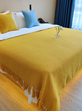 ins风北欧风黄色样板房民宿客栈床尾巾床尾毯床旗针织毯搭毯搭巾