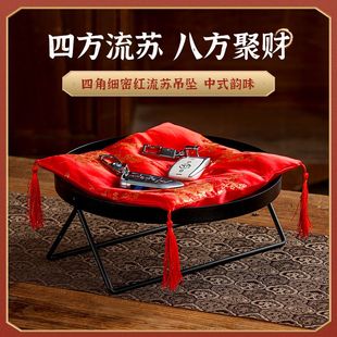 DIY刺绣喜庆红布垫钥匙防护垫招财猫座垫高档摆件定制聚财红布垫