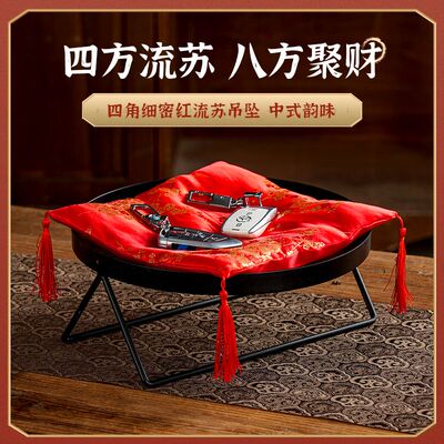 DIY刺绣喜庆红布垫钥匙防护垫招财猫座垫高档摆件定制聚财红布垫