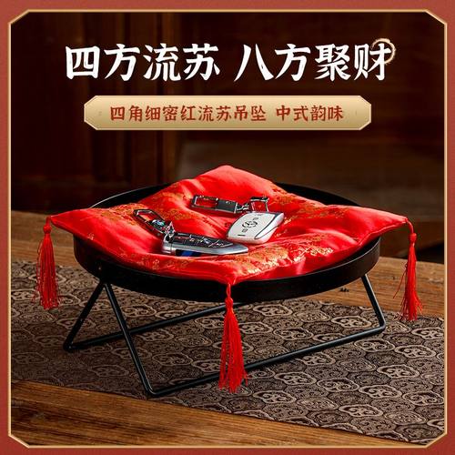 DIY刺绣喜庆红布垫钥匙防护垫招财猫座垫高档摆件定制聚财红布垫