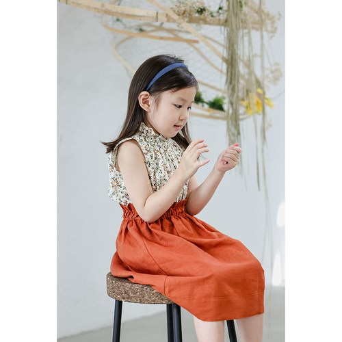 Aimie Kids 2023夏 女童日本kokka全棉轻薄小碎花花苞领无袖衬衫