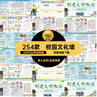 学校展板教育宣传幼儿园学习园地校园文化墙AIpsd层设计素材模板