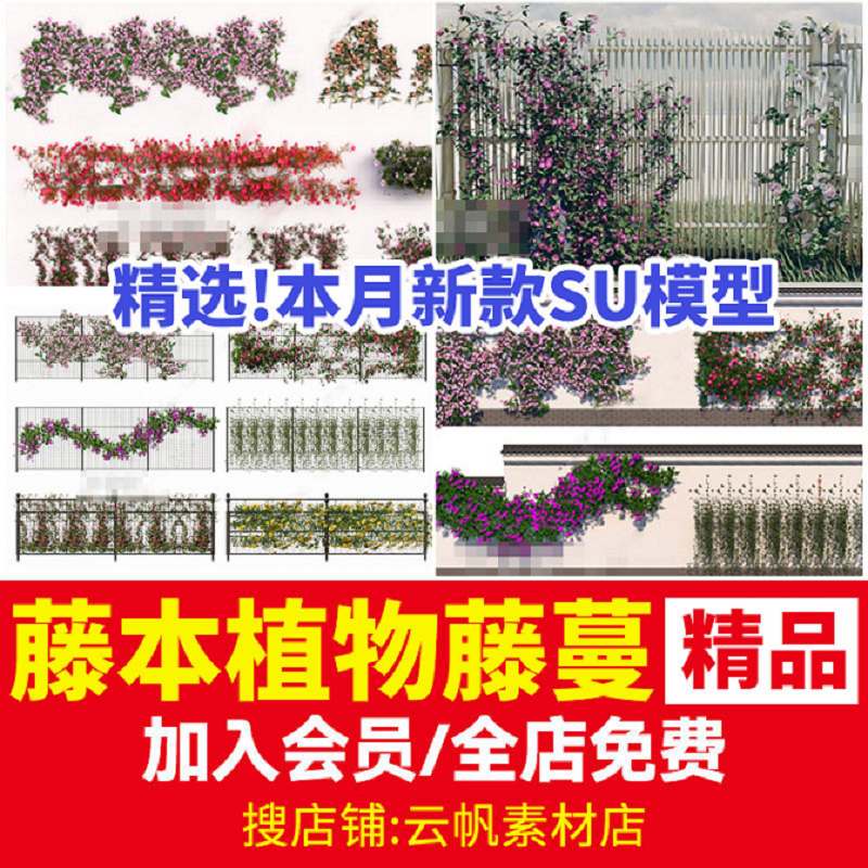 藤本植物紫藤常春藤垂直绿化攀爬爬山虎吊藤蔓景观SU模型草图大师