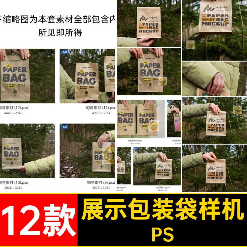 手持包装袋样机纸袋外卖PS提案设计面包模板效果图汉堡12款品牌