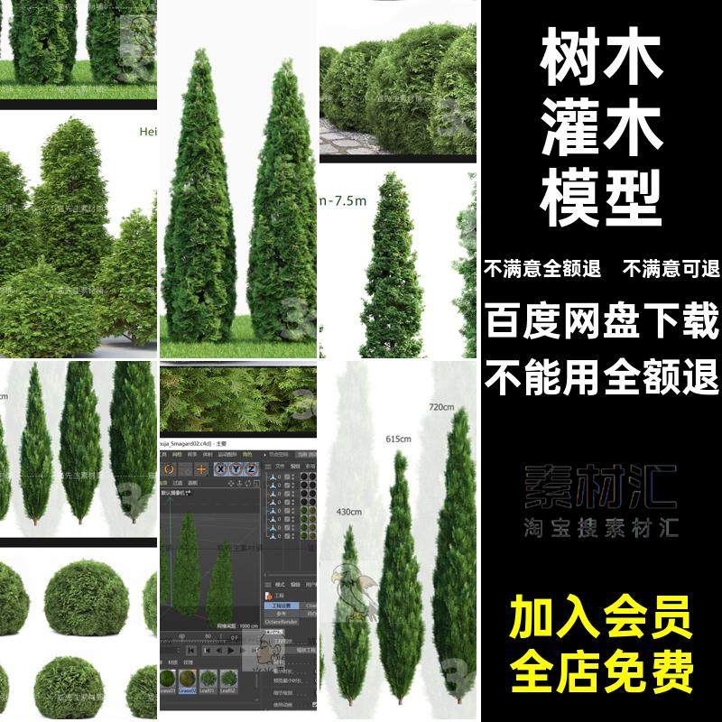 乔木模型C4D自带渲染植物模型灌木fbx文件绿植景观工程obj植被