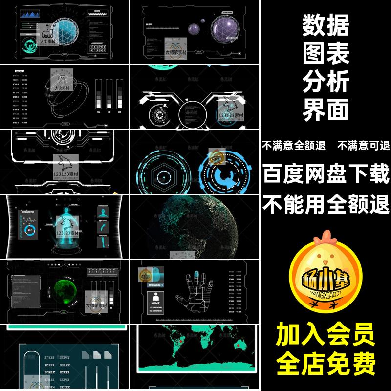 数据图表分析界面未来科幻仪表盘HUD素材科技UI边框模板psd屏幕