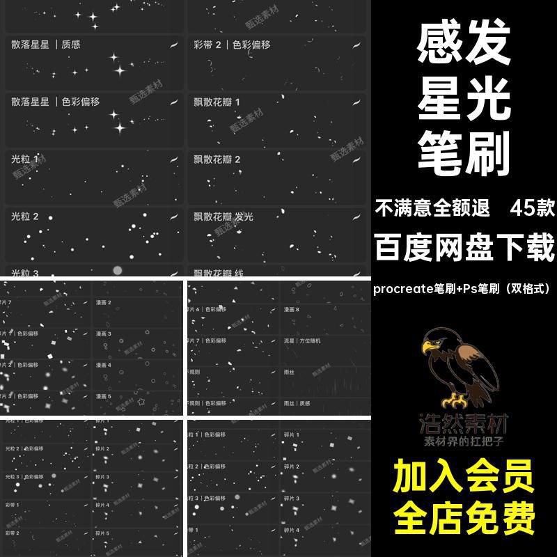 45款装饰星光笔刷procreate光点感发PS星形光斑亮光点缀氛围五角